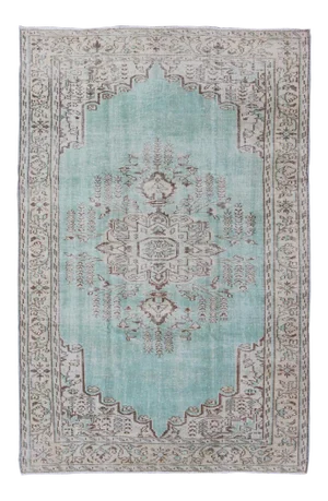 Vintage Oushak Rug With Aqua Color Background and Brown Highlights
