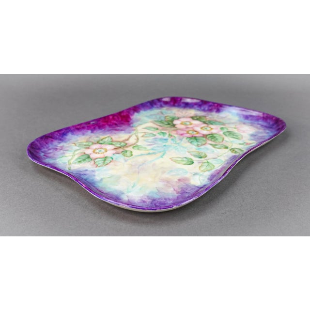 Mid 20th Century Vintage Limoges France Hand Painted Floral Porcelain Vanity Tray Plate For Sale - Image 5 of 8