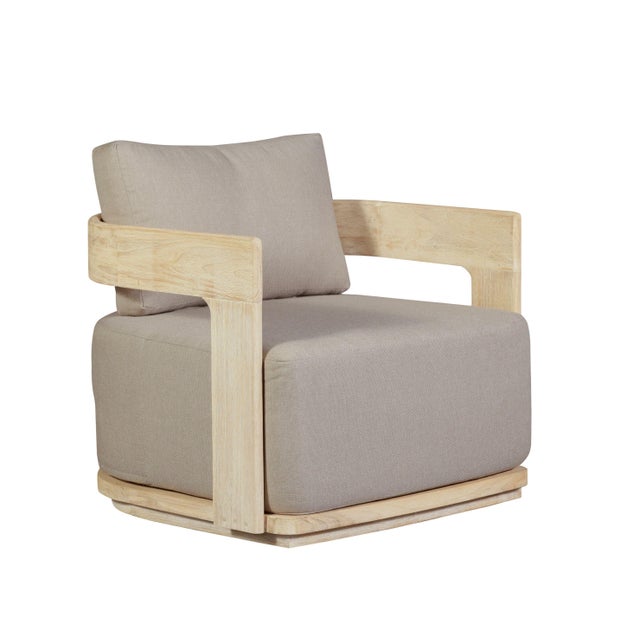 Eclipse Outdoor Solid Teak Wood Chair Natural Look - Gray Fabric For Sale - Image 12 of 12