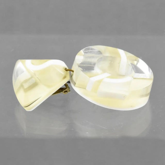 Plastic Kaso Cream-White and Mirror Acrylic Resin Clip Earrings For Sale - Image 7 of 10
