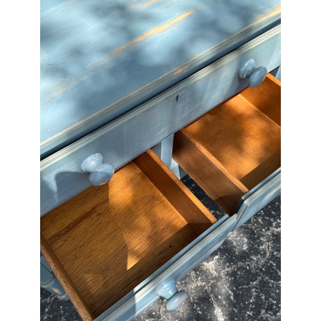 Wood Vintage Lexington Painted Blue Accent Chest / Side Table With Three Drawers For Sale - Image 7 of 12