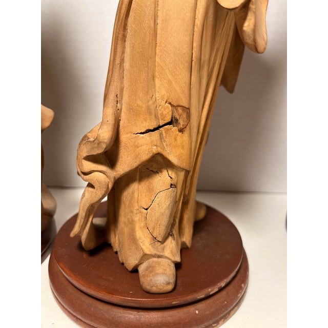 Brown 1940s Republic Era Chinese Hand Carved Wood Immortals Statues- Set of 4 For Sale - Image 8 of 12