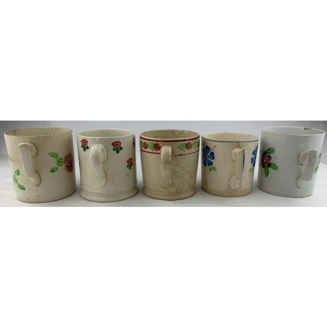 Cream Late 19th Century Hand Painted Mugs - Set of 5 For Sale - Image 8 of 9