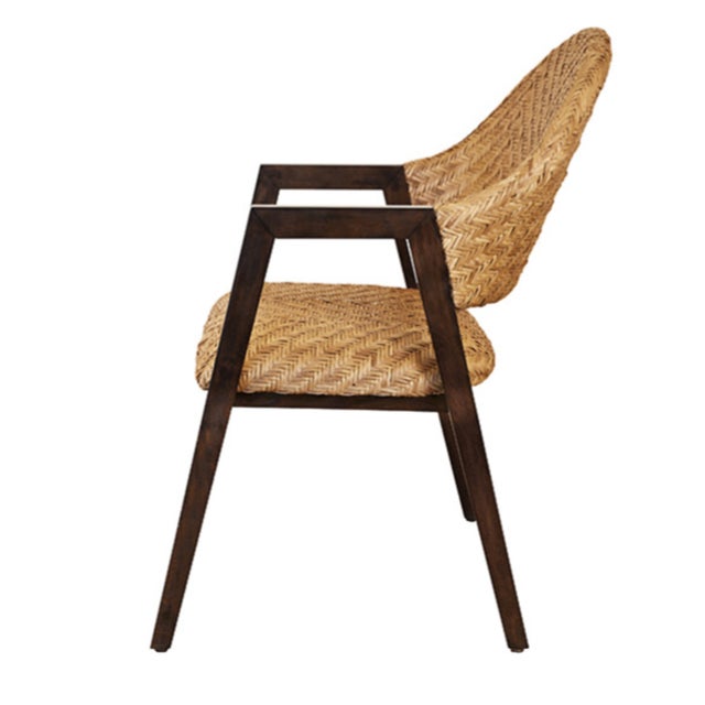 Contemporary Matthew Izzo Home Walter Round Back Woven Rattan Dining Chair With Dark Wood Frame For Sale - Image 3 of 10