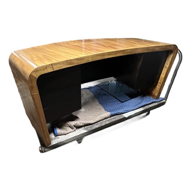 1970s Vladimir Kagan Curved Executive Desk With Exotic Wood Top and Waterfall Sides For Sale