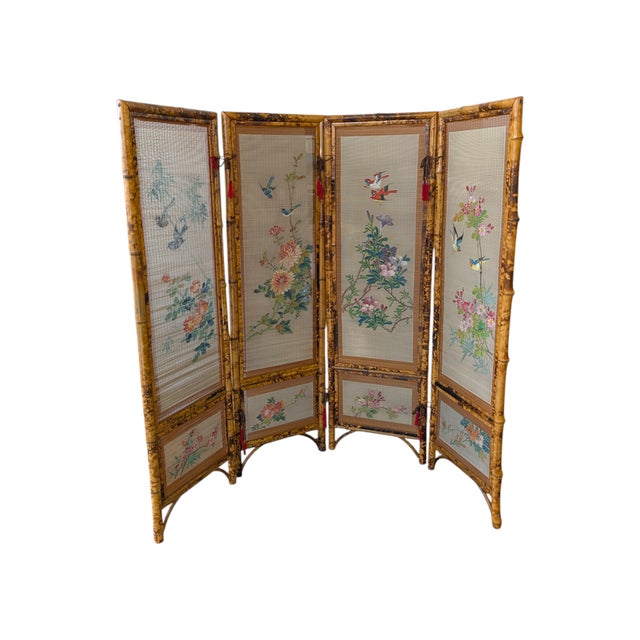 Oriental Four-Panel Room Divider in Bamboo Wood, 1950s For Sale - Image 9 of 9