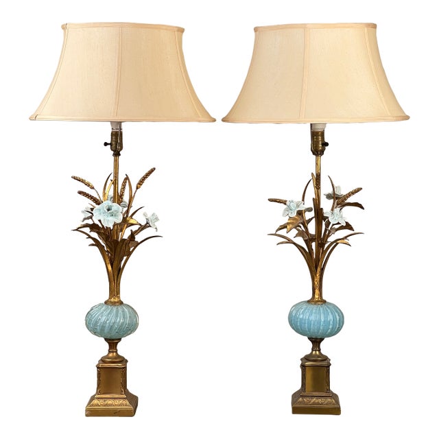 Vintage Pair Mid-Century Venetian Murano Art Glass Lamps For Sale