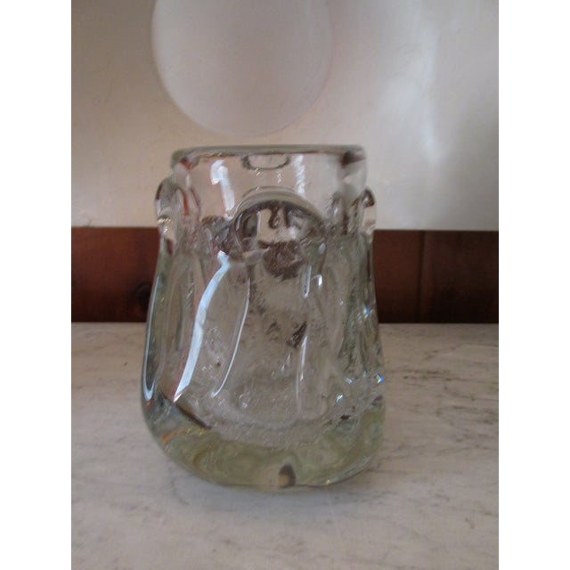 Heavy vintage 1950s Modernist Style crystal vase with controlled bubbles marked ''Schneider France''. Weighty and...