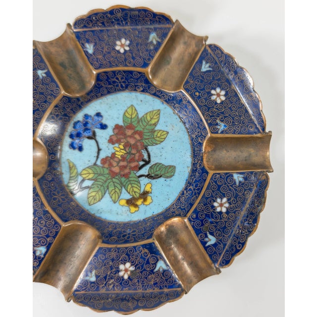 Chinese 20th Century Chinese Cloisonne Enamel Ashtray With Flowers For Sale - Image 3 of 7