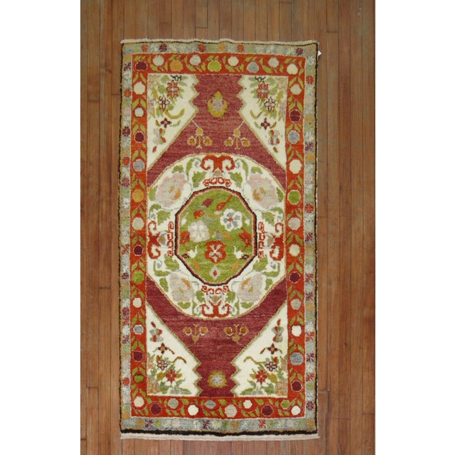 Mid 20th Century Colorful Vintage Turkish Oushak Runner, 3'2'' X 5'7'' For Sale - Image 4 of 4