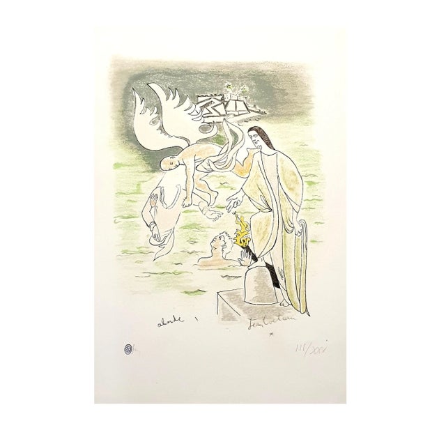 Jean Cocteau - Angel - Original Hand Colored Lithograph Signed in the plate Stamp Signed Hand Colored in pencil. Edition :...