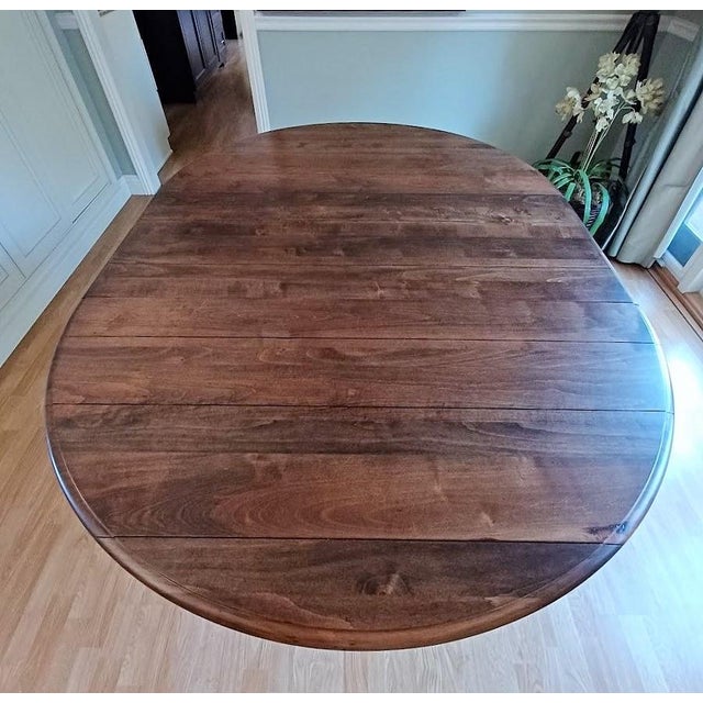 Ethan Allen Refinished Round Dining Table With Iron Metal Base & Leaf