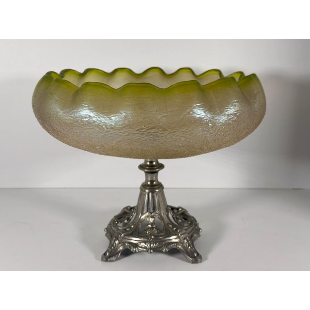 Rare & Original Bohemian Art Glass Silver-Plated Compote Centerpiece for your consideration. The piece is a nice size,...
