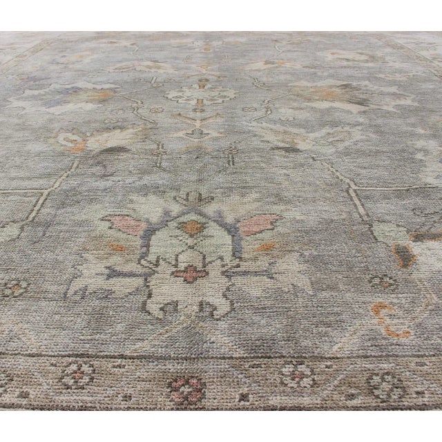 Square Shaped Hand Knotted Turkish Oushak Rug With Neutral Color Palette For Sale In Atlanta - Image 6 of 12