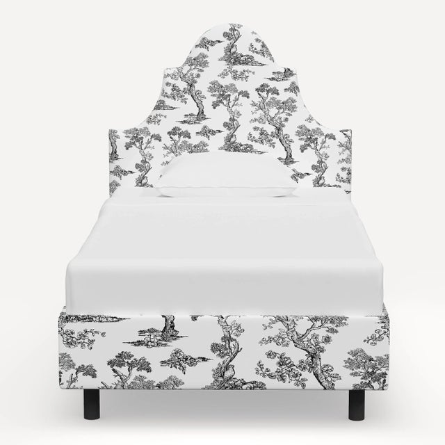 Cloth & Company Red from Scalamandre crafted by Cloth & Company Geneva Twin Platform Bed, Light Gray Toile For Sale - Image 4 of 7