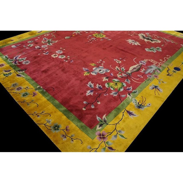 1920s Red Classic Flora Antique Chinese Art Deco Carpet Rug by Nichols Workshop For Sale In New York - Image 6 of 10