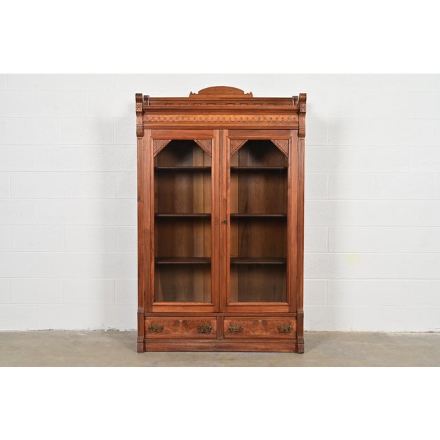 Herter Brothers Style Antique Eastlake Victorian Carved Burled Walnut Bookcase, Circa 1880s For Sale - Image 13 of 13