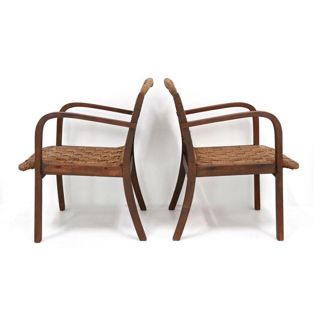 Wood Set of Mid-Century Armchairs with Woven Rope from Audoux and Minnet, France, 1950s For Sale - Image 7 of 18