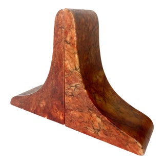 Vintage Mid-Century Pink Marble Geometric Bookends- a Pair For Sale