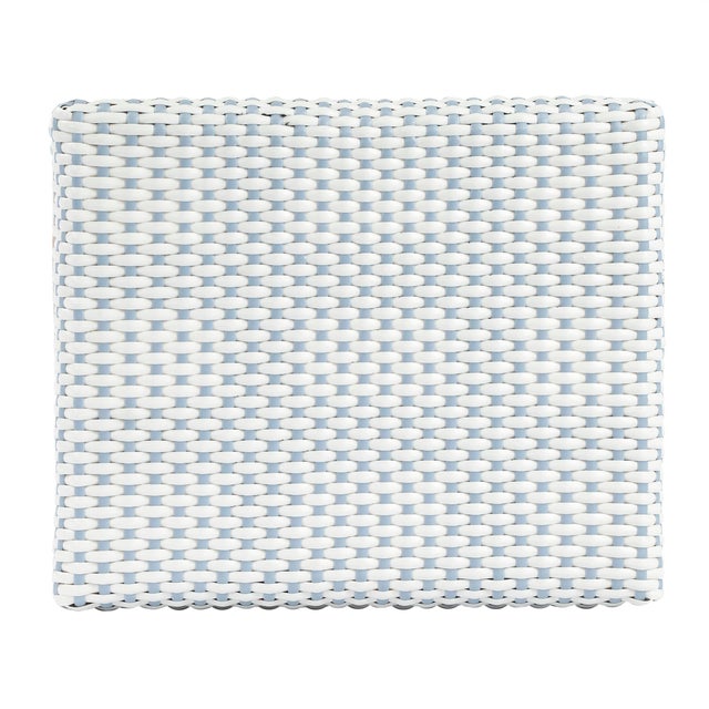 Baby Blue Robias 24.5 in. Seat Height Rectangular Rattan Backless Counter Stool with Footrest, White/Sky Blue Dot / Natural Rattan Frame For Sale - Image 8 of 9