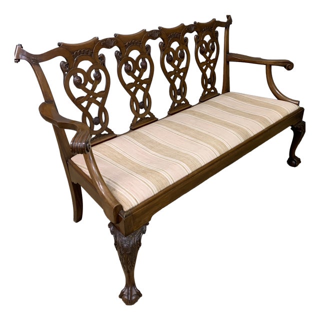 Chippendale Style Carved Mahogany Settee, 1900 For Sale