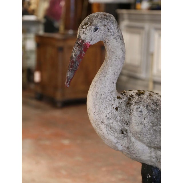 White 19th Century French Weathered Painted Concrete Crane Garden Sculpture For Sale - Image 8 of 8