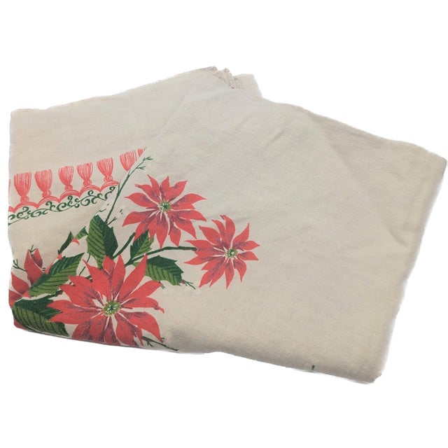 Vera Neumann Vintage Square Linen Christmas Tablecloth For Sale - Image 4 of 7