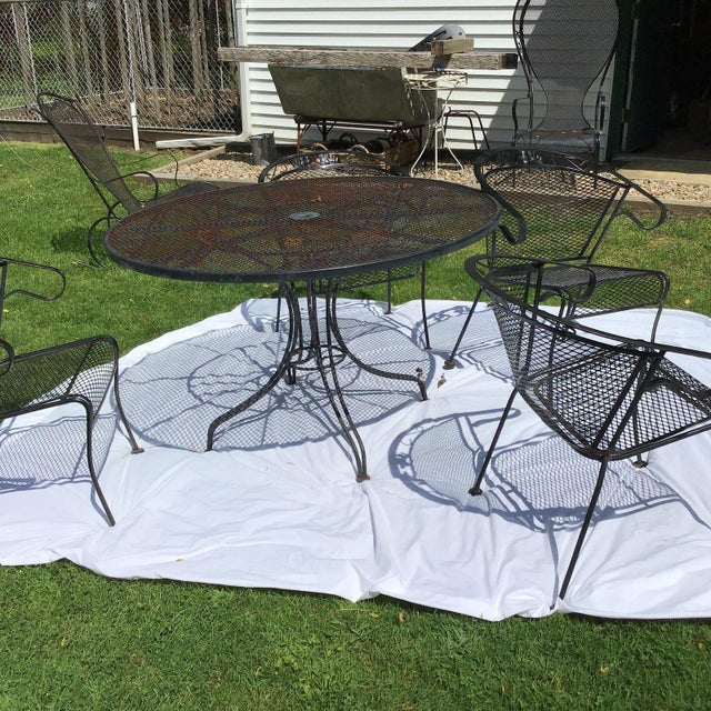 Mid Century Russell Woodard Wrought Iron Dining Patio Set 5 Last