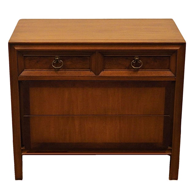 Basic Witz Solid Walnut MCM Mid Century Modern 34" Three Drawer Nightstand 949-8023 For Sale