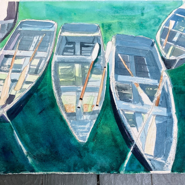 Original 11 x 15 watercolor painting on paper signed in middle by boat unframed