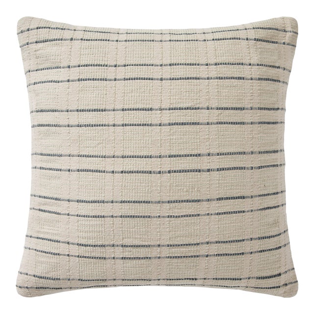 Amber Lewis x Loloi Belmont Cream / Blue 22" x 22" Cover Only Pillow For Sale