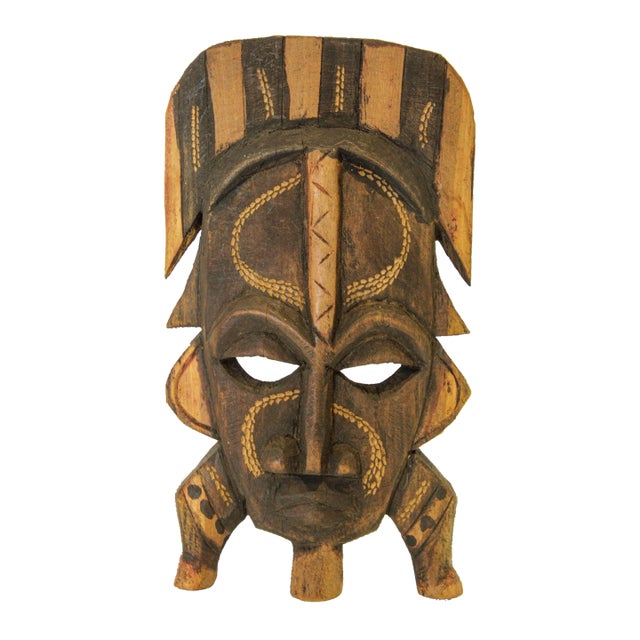 African Ghana Wood Decorative Mask Wall Sculpture For Sale