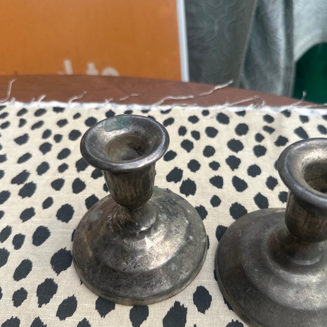 Mid-Century Modern Pair of Small 1970s Silver-Tone Metal Candlestick Holders For Sale - Image 3 of 9
