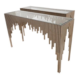 1950s Schumacher Tubular Chrome & Glass Top Console Tables - A Pair For Sale