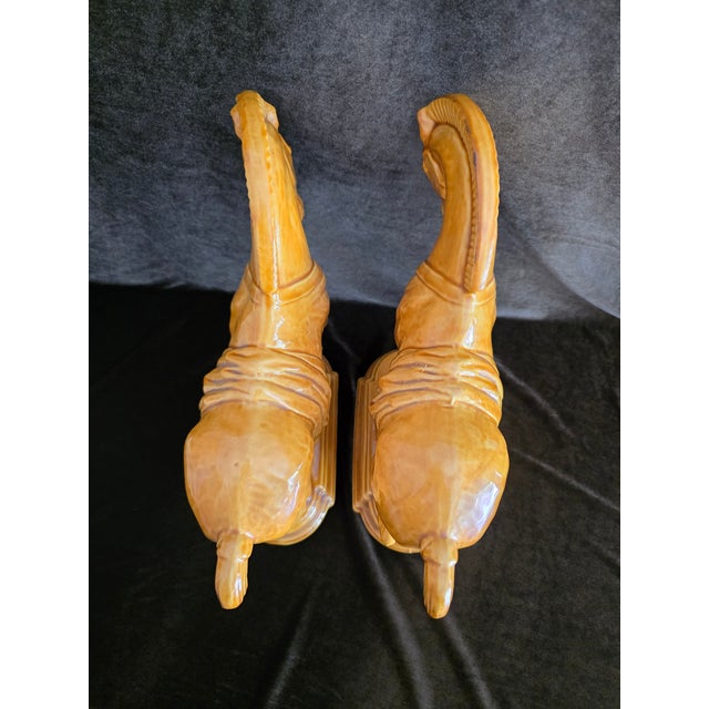 Vintage Hollywood Regency Caramel Ceramic Horse Sculptures - A Pair For Sale - Image 4 of 8