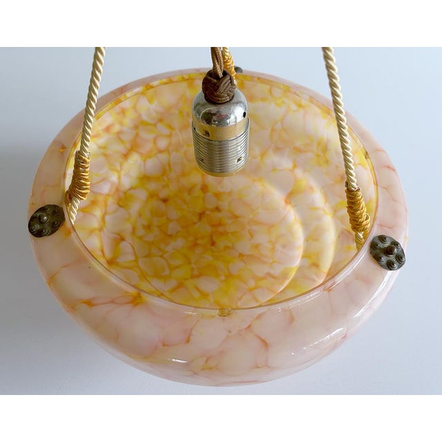 Art Deco Pendant Light in Pink Marble Glass, 1930s For Sale - Image 4 of 14