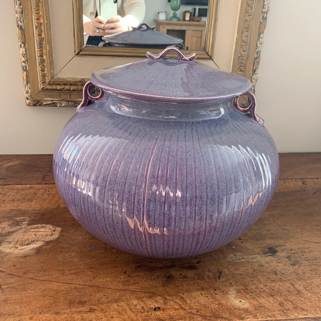 Large Contemporary Violet Flambé Glaze Lidded Statement Porcelain Vessel For Sale - Image 12 of 13
