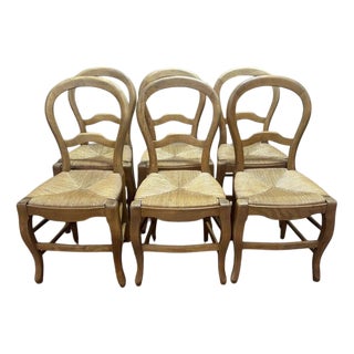 Louis Philippe Straw Chairs, Set of 6 For Sale