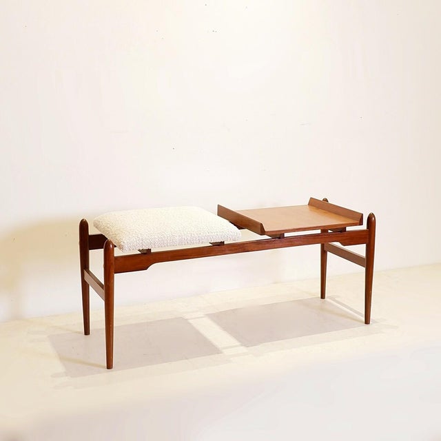 Vintage Italian Wooden Bench with Boucle Seat, 1960s For Sale - Image 15 of 15