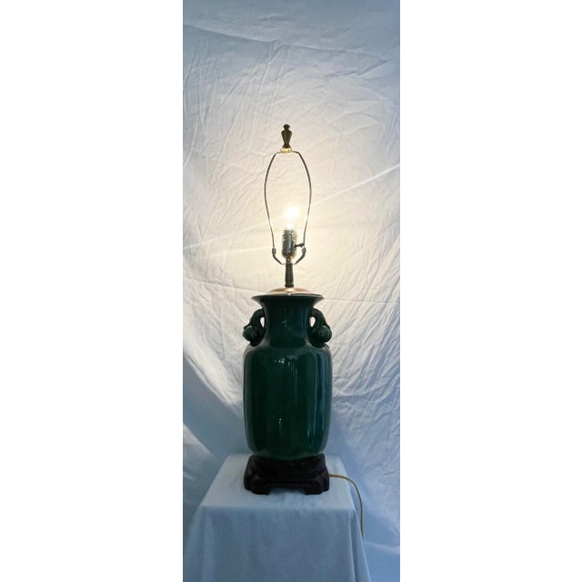 1970s 1970s Jade Green Glaze Urn Form Table Lamp For Sale - Image 5 of 11