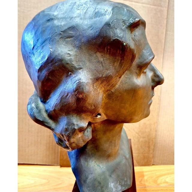 Early 20th Century Early 20th-Century Female Bronze Bust on Stand by Oliver Grymes For Sale - Image 5 of 16