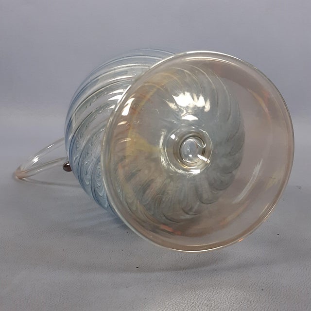 Blue Vintage Modern Ribbed Blown Glass Jug from Parise, 1980s For Sale - Image 8 of 13