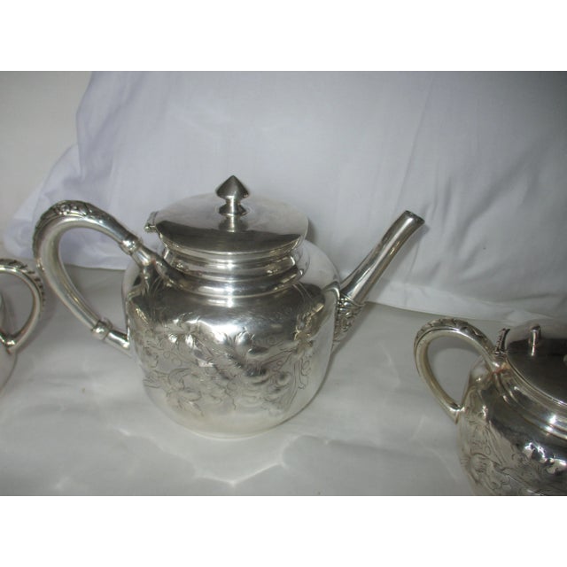 Late 19th Century Late 19th Century Antique Homan Silverplate Company Silverplate Ornate 4 Piece Tea Service For Sale - Image 5 of 12