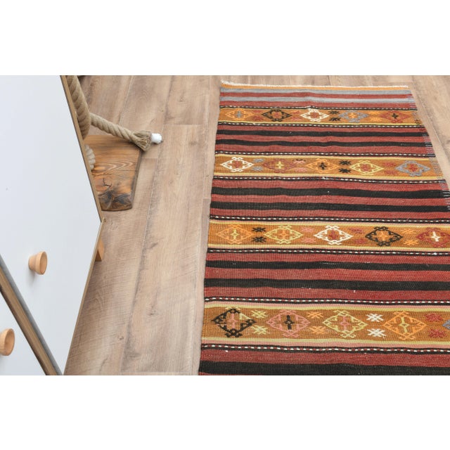 1970s Turkish Oushak Handmade Wool Cotton Red Kilim Runner Rug For Sale - Image 4 of 11