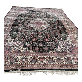 Vintage 1970s Chinese Silk Rug, Floral Medallion, Green Field, 8'10" X 11'11" (247cm X 363cm) For Sale