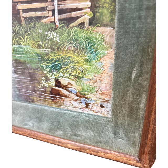 Green Late 19th Century Signed by E. Buffet Victorian Oil on Porcelain Painting of a River Scene For Sale - Image 8 of 12