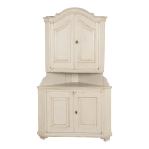 Antique White Painted Corner Cabinet Cupboard, Sweden Circa 1840-60