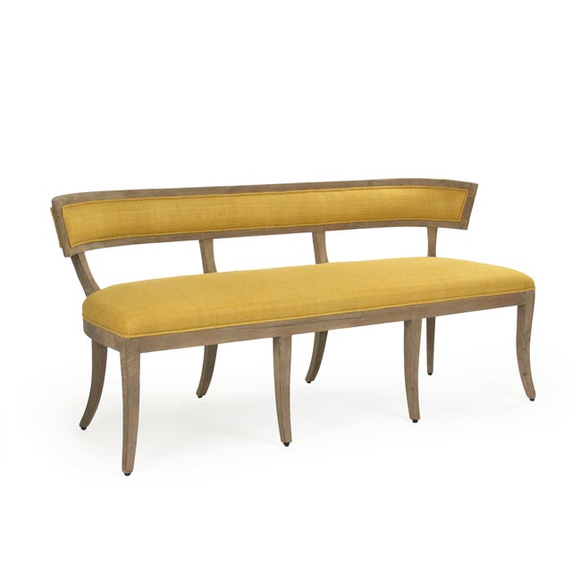Lorand Yellow Silk Bench in Natural Birch Frame For Sale - Image 4 of 4