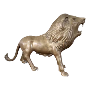 1970s Monumental Brass Handmade Vintage Lion Sculpture Sculpture Statue