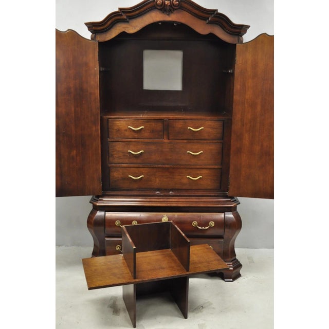 Late 20th Century Furniture Cardella Cherry Wood Bombe Armoire Wardrobe Dresser Tv Cabinet For Sale In Philadelphia - Image 6 of 18